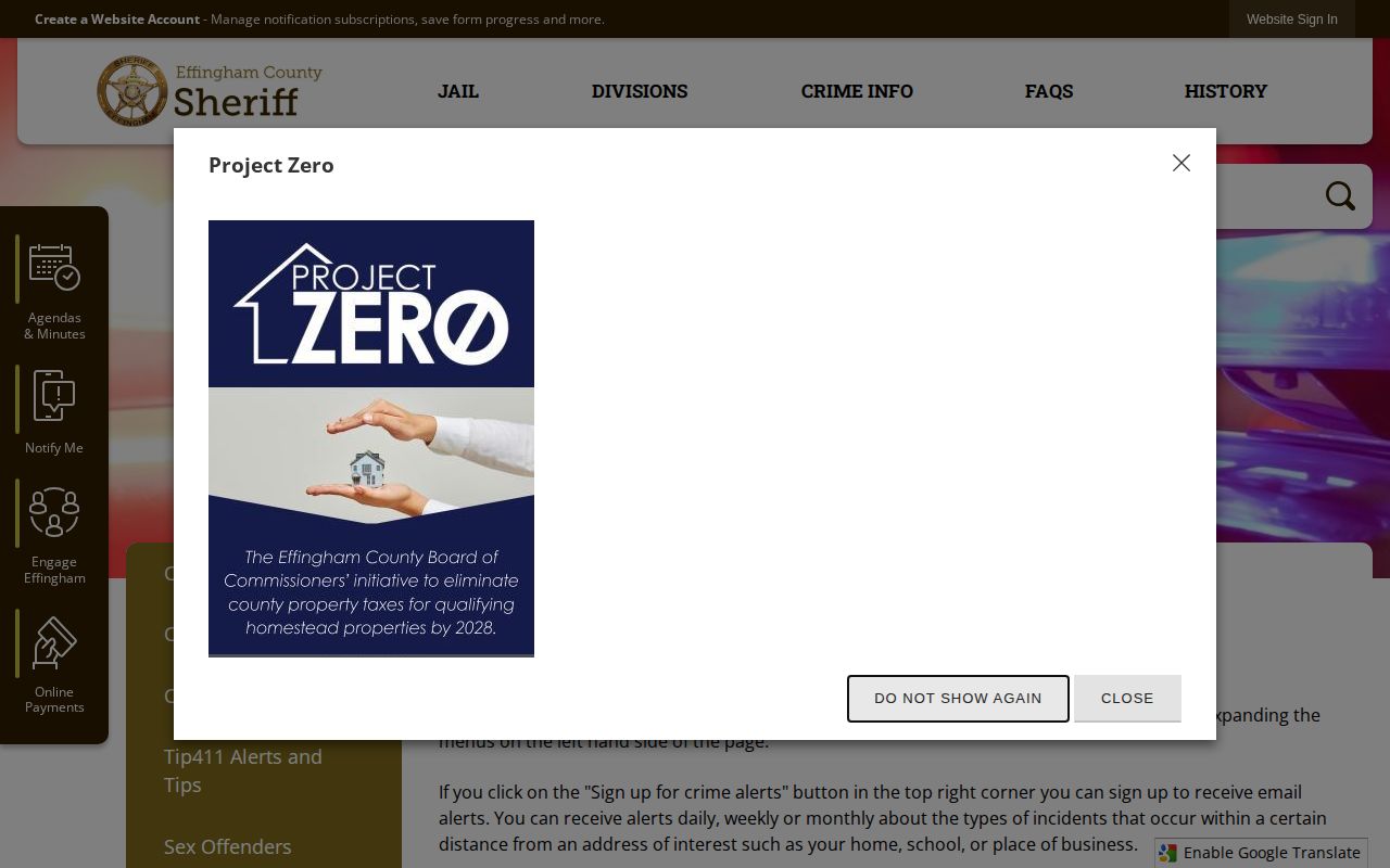 Effingham County 24-hour release research on the Sheriff crime map page