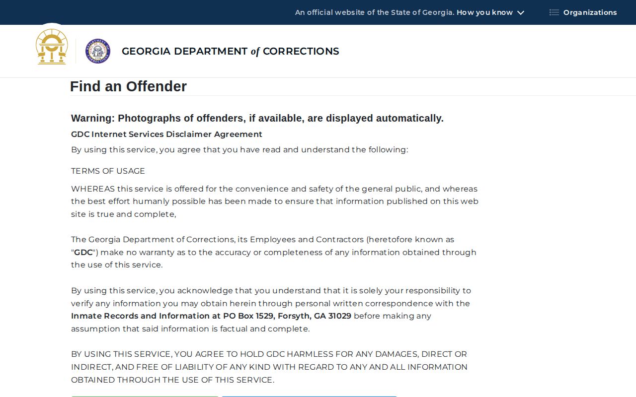Georgia Department of Corrections offender search used for Effingham County state releases